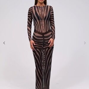 Elegant Animal Zebra Print Long Sleeve Dress MURCI